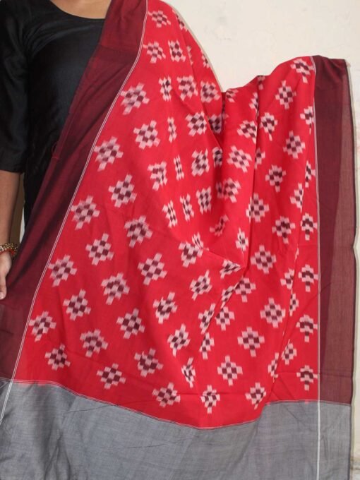 Red-and-gray-fine-ikkat-cotton-dupatta