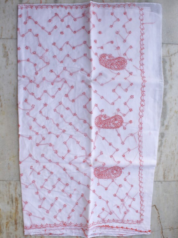 Red-and-white-cotton-chikankari-saree
