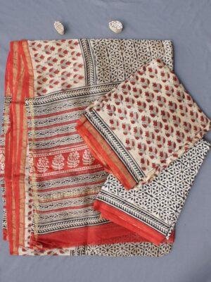 Red,-black-and-beige-block-printed-chanderi-dress-material at Shilphaat.com