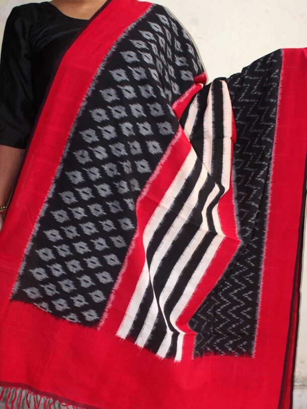 Red-black-and-white-ikat-cotton-dupatta