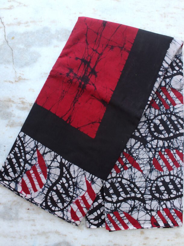 Red-black-white-mul-cotton-Batik-Saree
