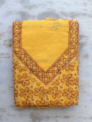 Red-chikankari-embroiderd-Yellow-cotton-dress-material