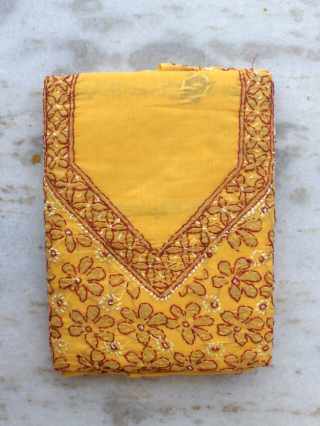 Red-chikankari-embroiderd-Yellow-cotton-dress-material