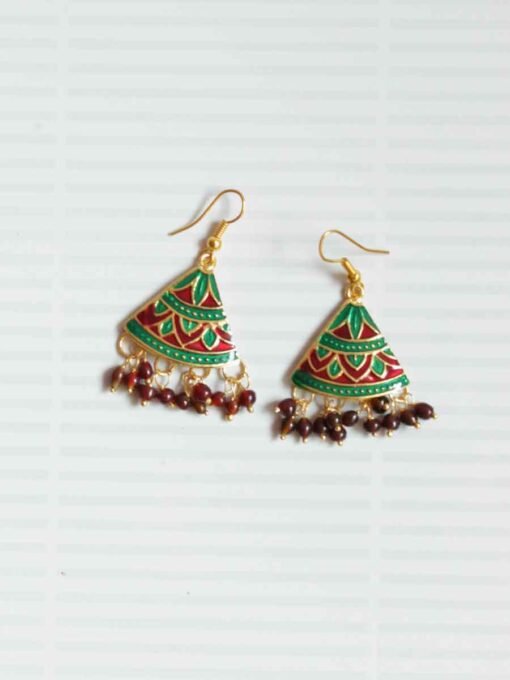 Red-green-triangular-meenakari-earrings