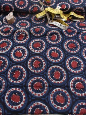 Red-lotus,-indigo-dabu-printed-cotton-shirt-fabrics