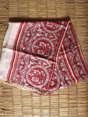 Red-madhubani-Palla-on-Ivory-Bhagalpuri-silk-saree
