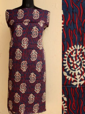 Red,-white,-blue-block-printed-cotton-kurta-fabric