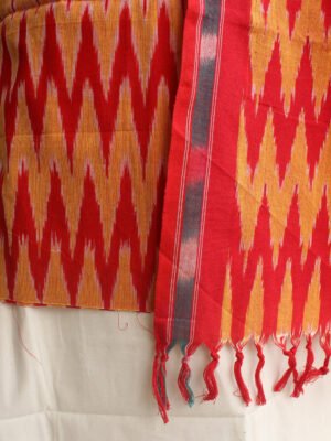 Red-yellow-and-white-pochampally-ikat-cotton-suit