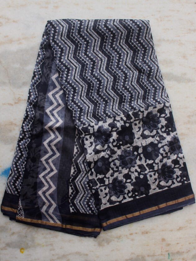Rose-border-chanderi-indigo-sari