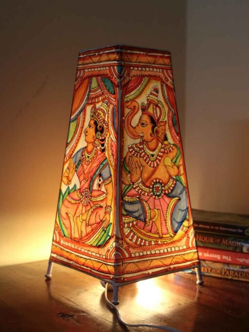Saraswati-ganesha-handpainted-Leather-table-lamp