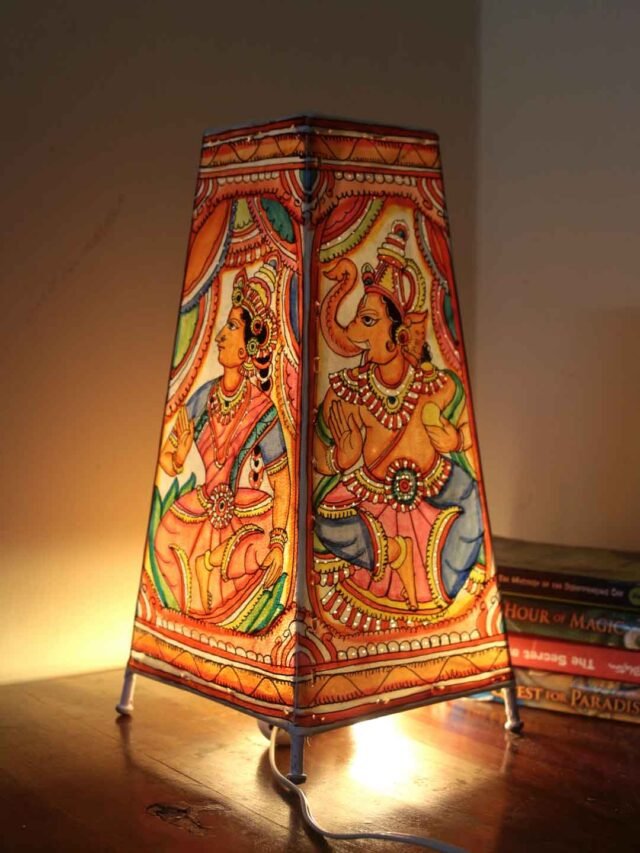 Saraswati-ganesha-handpainted-Leather-table-lamp