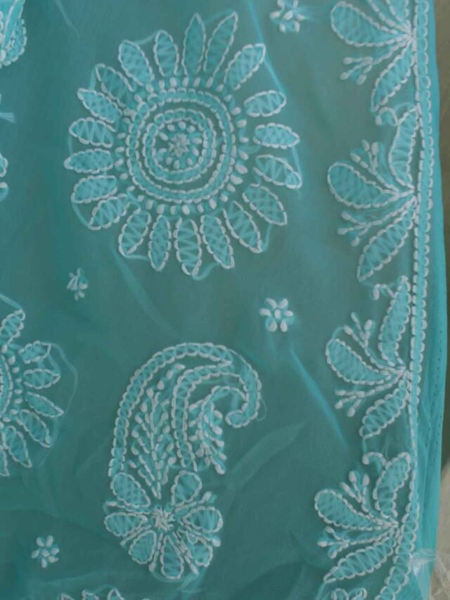 Sea-green-chikankari-embroidered-saree