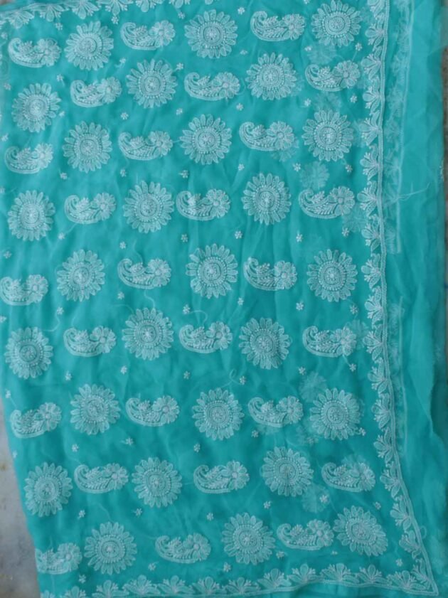Sea-green-faux-georgette-chikankari-sari