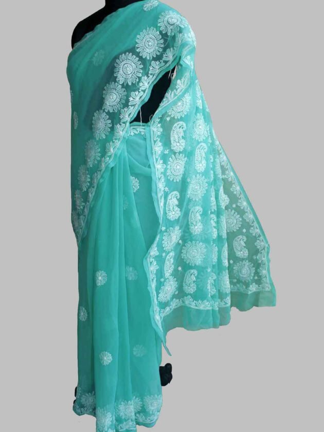 Sea-green-georgette-chikankari-saree