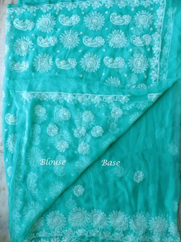 Sea-green-lucknow-chikankari-georgetee-sari