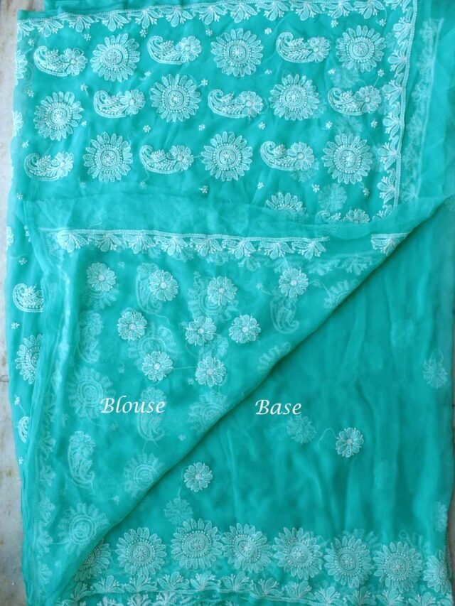 Sea-green-lucknow-chikankari-georgetee-sari