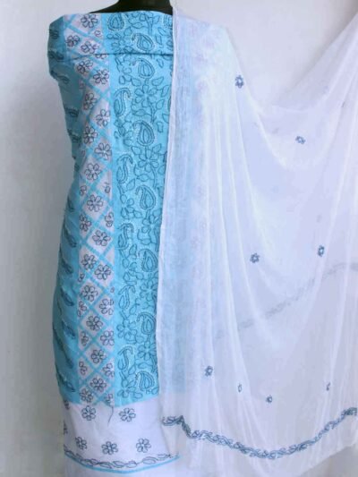 Sky-blue-and-white-cotton-chikankari-dress-material