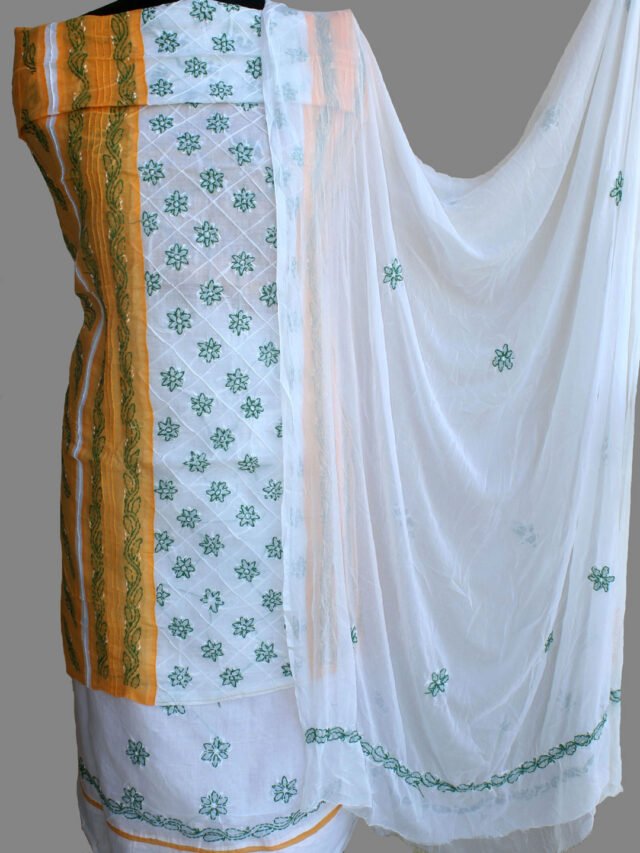 Turmeric-yellow-and-white-chikankari-cotton-dress-material