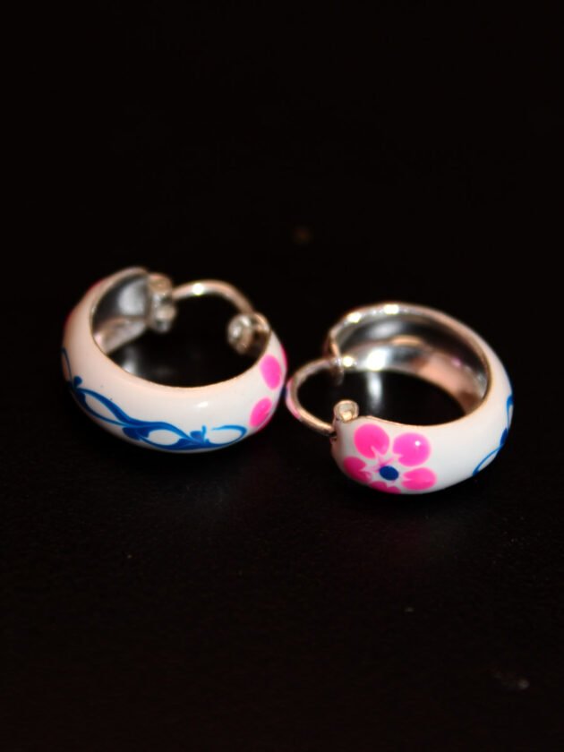 White-Enamelled-hoop-Silver-earrings