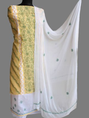 White-and-yellow-cotton-chikankari-dress-material