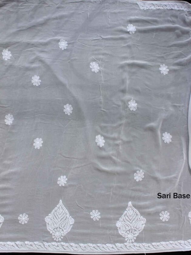 Lucknow chikankari white georgette saree