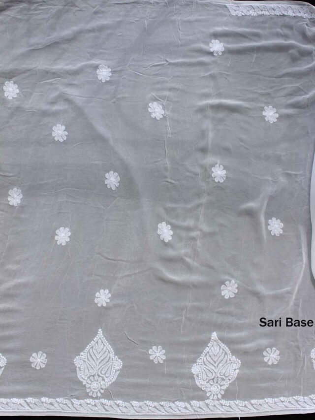 Lucknow chikankari white georgette saree