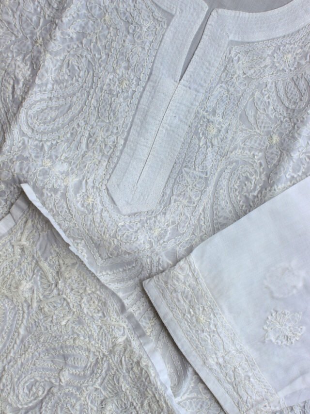 White-on-white-chikankari-cotton-kurta-for-women