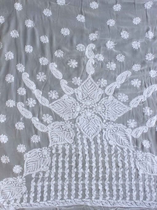 White chikankari handembroidered sari
