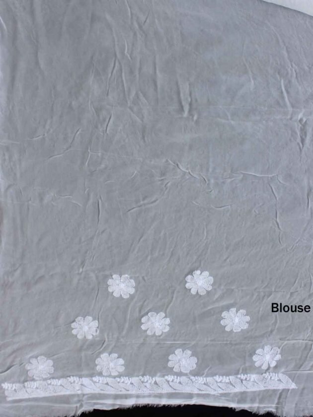 White pure georgette lucknowi sari
