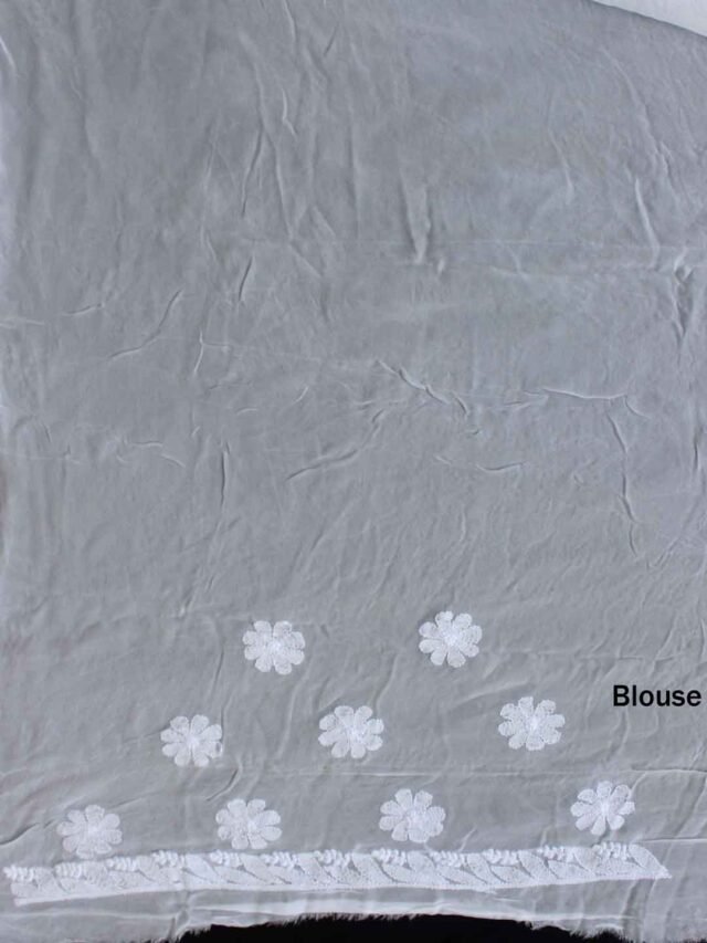 White pure georgette lucknowi sari