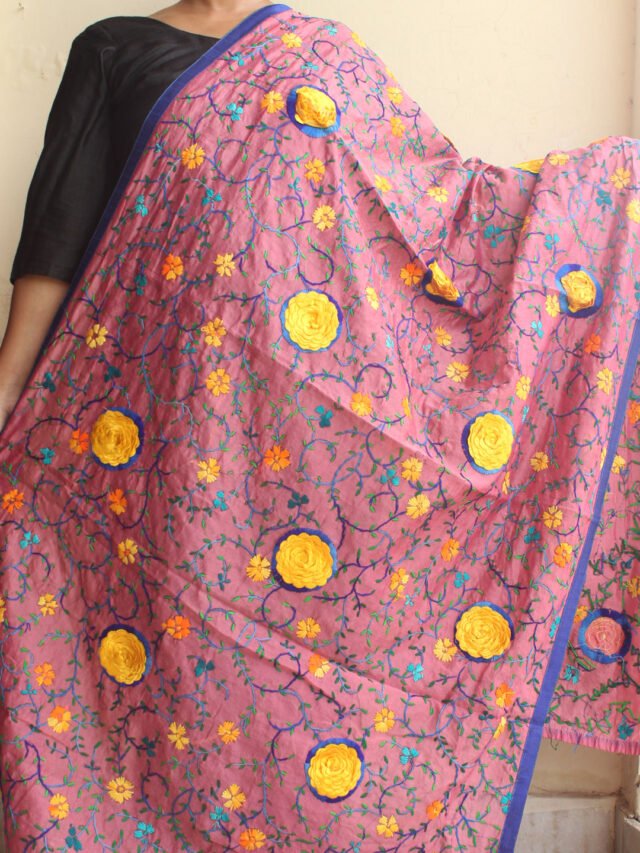Yellow-Gulab-Patch,-Pink-Phulkari-dupatta