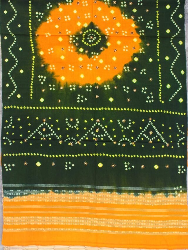 Yellow-and-Green-Bandhej-mirrorwork-Pure-wool-Shawl