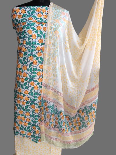 Yellow-and-green-block-printed-cotton-dress-material