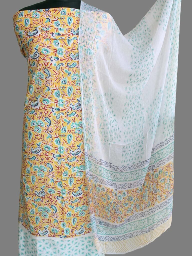 Bagicha off-white Bagru Dress Material main image 1