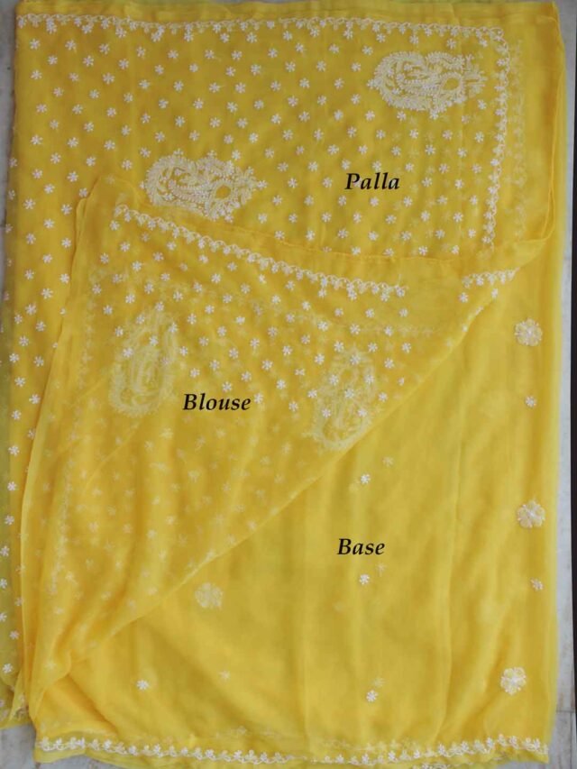 Yellow-and-white-Lucknow-chikankari-georgette-saree