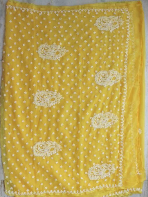 Yellow-and-white-jorjet-chikankari-lucknowi-saree