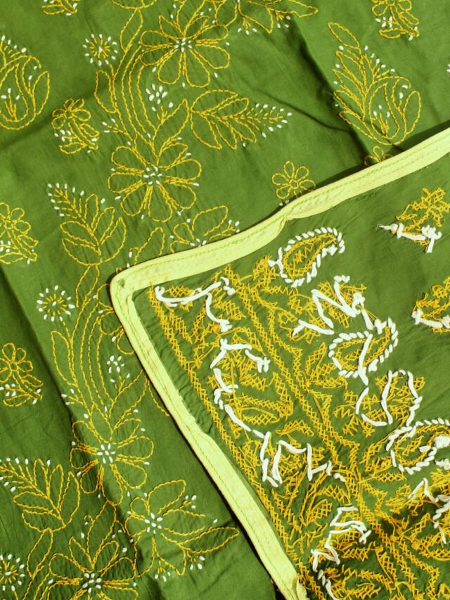 Yellow-chikankari-embroidered-cotton-ladies-kurta-