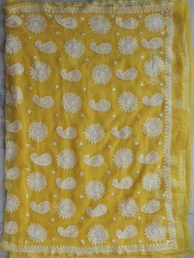 Yellow-georgette-chikankari-saree