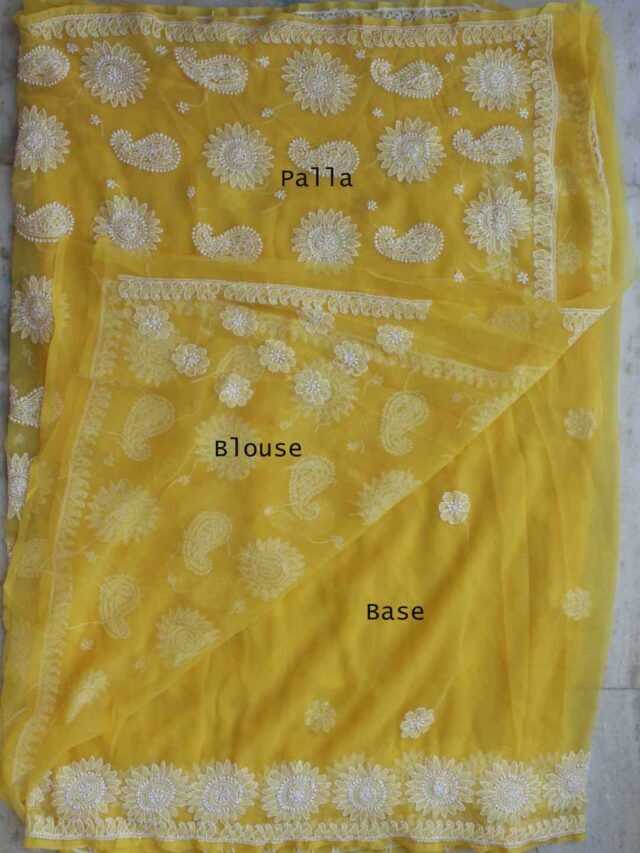 Yellow-lucknow-chikankari-saree