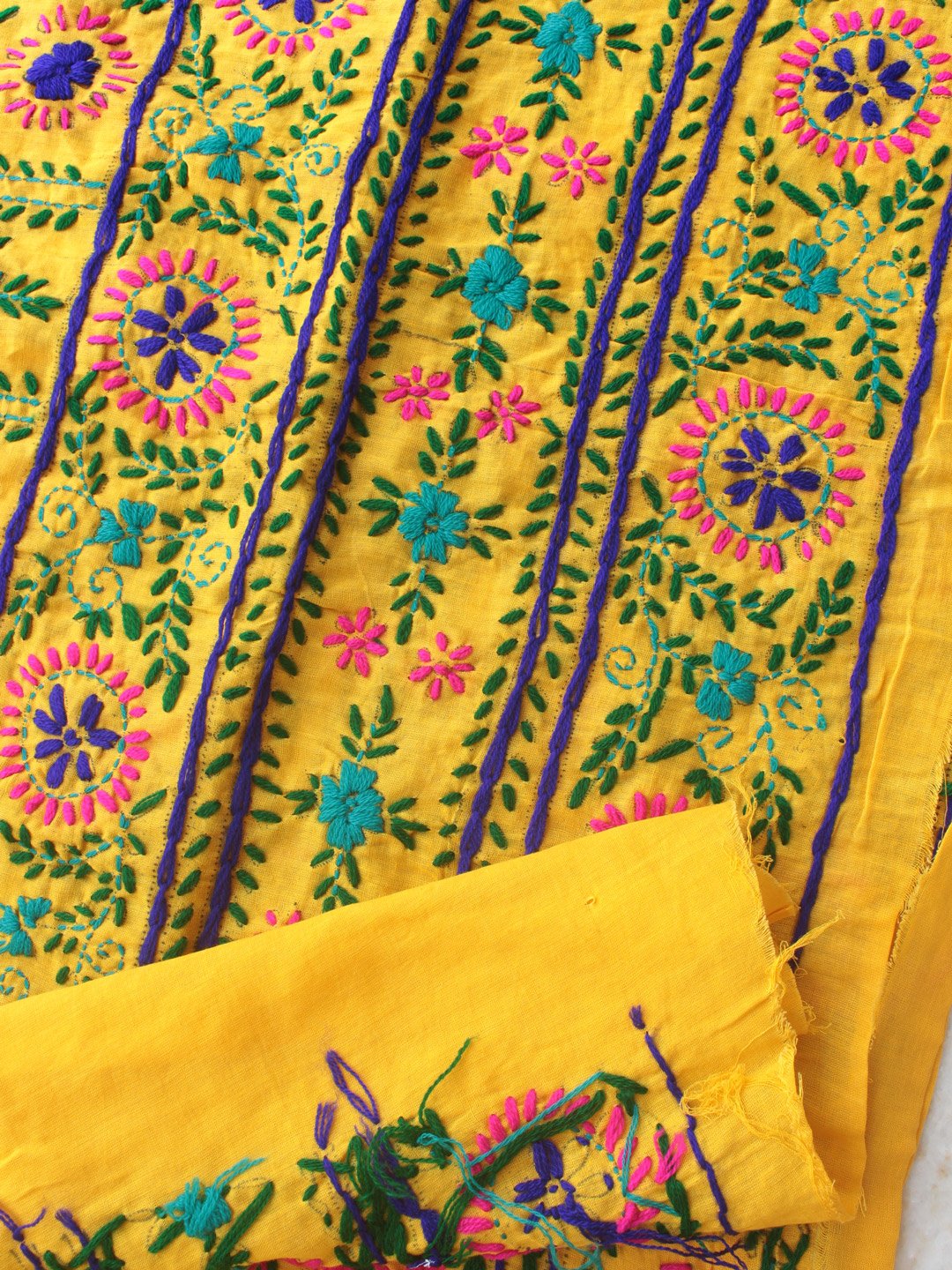 Yellow Phulkari salwar Fabric – Shilphaat.com