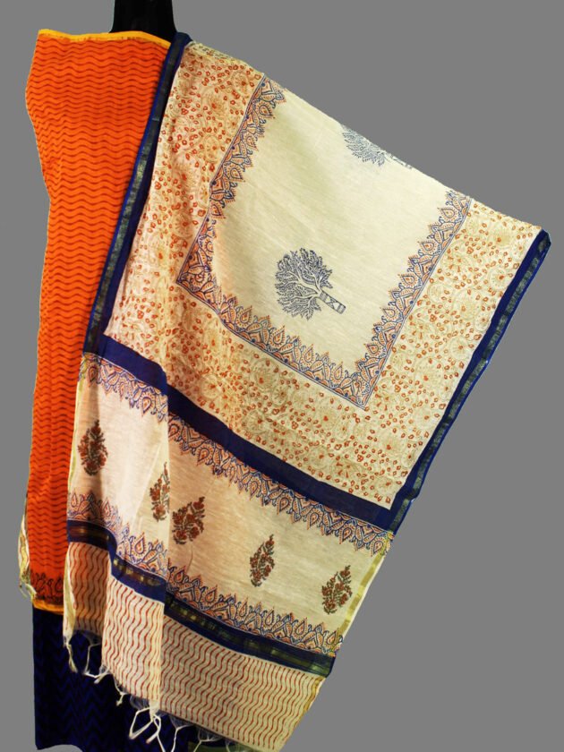 bagru-block-printed-orange-blue-chanderi-dress-material