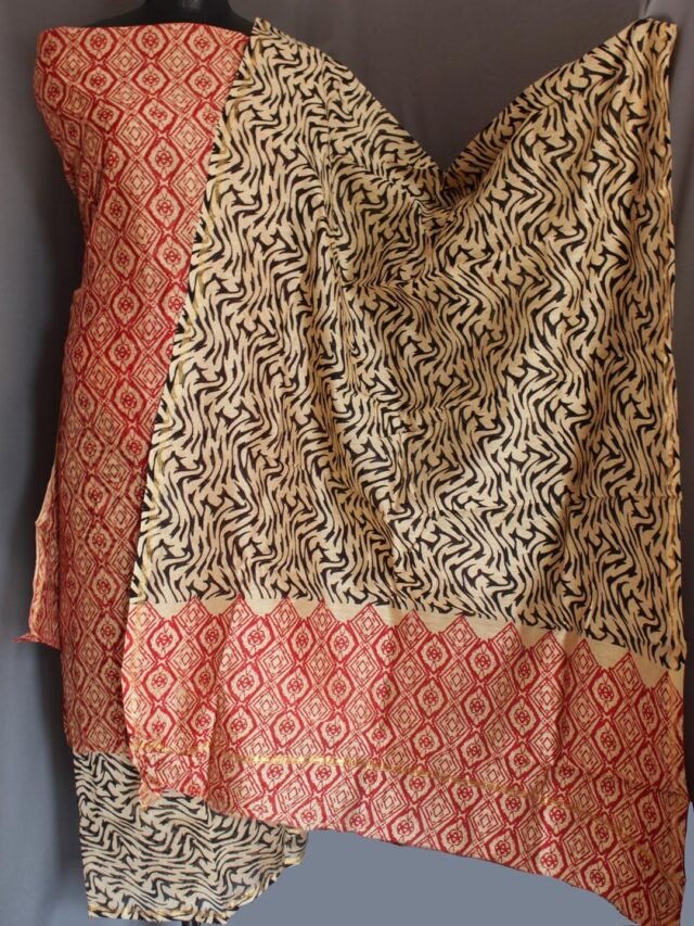 black-and-red-block-printed-chanderi-dress-material at Shilphaat.com