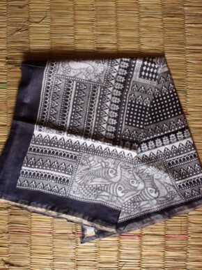 black-madhubani-palla-on-red-and-white-bhagalpuri-silk-saree