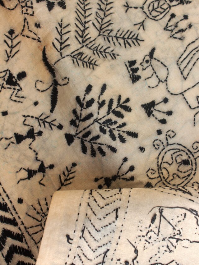 black-warli-kanthawork-tasar-silk-dupatta