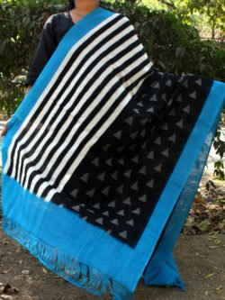 blue-border,-black-and-white-striped-ikat-cotton-dupatta