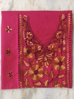 brown-kanthwork-embroidered-fushia-pink-cotton-ladies-kurta-fabric-