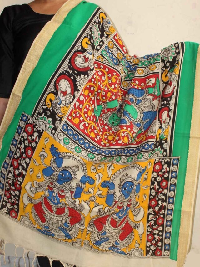 dancers-handpainted-kalamkari-magalagiri-cotton-dupatta-Shilphaat