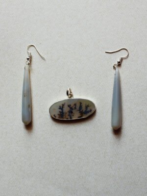 dendritic agate pendant earrings set
