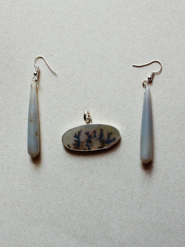 dendritic agate pendant earrings set