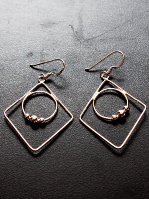 diamond-shape-pure silver dangle earrings